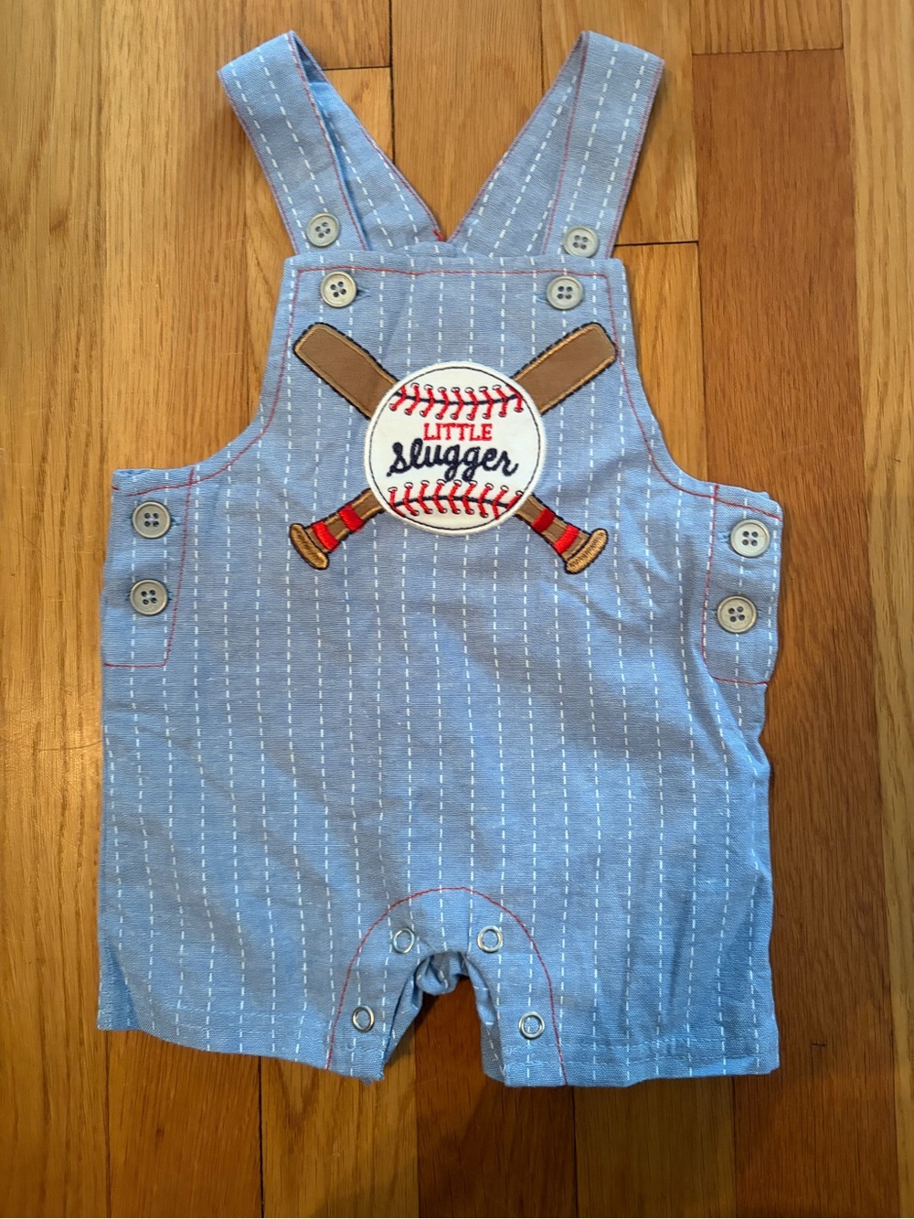 Baby Starters | Little Slugger Baseball Romper | Blue Pinstripe | Size: 3M